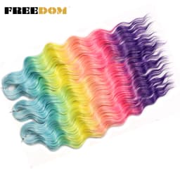 FREEDOM Synthetic Braiding Hair Extensions Natural Loose Deep Wavy 24inch Long Braid Hair Ombre Brown Rainbow Twist Crochet Hair