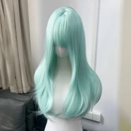 Wig with Bangs Mint Green 24inch Straight Headband Wig for Women Lolita Nature Fashion High Temperature Fibers Synthetic Wigs