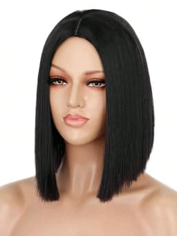 Women's Straight Bob Black Coral Wig- Short Black Bob Wig With No Bangs Short Middle Part Synthetic Wig For Party