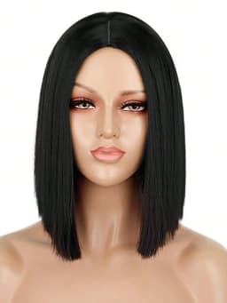 Women's Straight Bob Black Coral Wig- Short Black Bob Wig With No Bangs Short Middle Part Synthetic Wig For Party