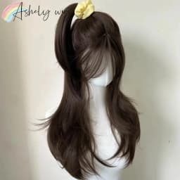 Ashely Brown Wig for Women Headband Body Wave Synthetic Wigs with Curtains Bangs High Quality Hair Wig for Daily Use парик 가발