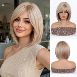 Short Straight Synthetic Wig Gray Blonde Ombre Heat Resistant Fiber Natural Looking Daily Wear Party Cosplay for Women Daily