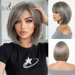 Short Straight Synthetic Wig Gray Blonde Ombre Heat Resistant Fiber Natural Looking Daily Wear Party Cosplay for Women Daily