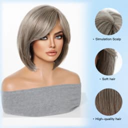 Short Straight Synthetic Wig Gray Blonde Ombre Heat Resistant Fiber Natural Looking Daily Wear Party Cosplay for Women Daily
