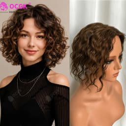 Women Hair Topper 100% Remy Human Hair Curly 9x14cm Invisible Base 12 Inch Long Add Volume Cover Hair Part