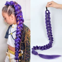 32" Extra-Long Synthetic Purple Braided Wig | Shimmering Metallic | Kids Christmas Costume Hairpiece Halloween wig Cosplay