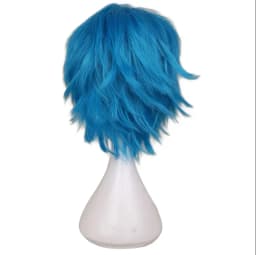 Halloween Party Anime Sally Face mask inspired Wig Blue Short Synthetic Cosplay Wigs Heat Resistance Party Wigs