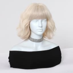Platinum Blonde Short Bob Wavy Synthetic Wig with Bangs Fluffy Natural Heat Resistant Fiber Cosplay Daily Party Wig for Women
