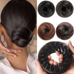 Synthetic Chignon Wig Hair Bun Extensions Retractable Bun Hairpiece Straight Donut Chignon Updo Hair for Women All Occasions Use