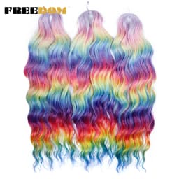 FREEDOM Synthetic Braiding Hair Extensions Deep Wavy 24 inch Long Curly Braids Hair Ombre Brown Rainbow Twist Crochet Hair