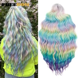 FREEDOM Synthetic Braiding Hair Extensions Deep Wavy 24 inch Long Curly Braids Hair Ombre Brown Rainbow Twist Crochet Hair