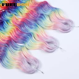 FREEDOM Synthetic Braiding Hair Extensions Deep Wavy 24 inch Long Curly Braids Hair Ombre Brown Rainbow Twist Crochet Hair