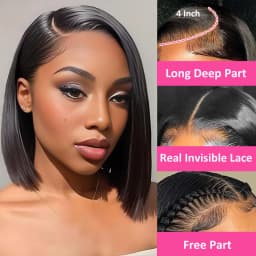 Straight 13x4 Bob Wig Human Hair 200 Density Transparent Lace Frontal Wig 100% Brazilian Human Hair 4x4 5x5 HD Lace Closure Wigs