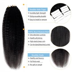 Tape In Kinky Straight Human Hair Extensions Brazilian Hair Adhesive Extensions Skin Weft Black 100% Real Human Hair for Women