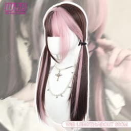 WTB Pink Highlighted Synthetic Lolita Wig for Women Long Straight with Bangs Suitable for Everyday Wear Holidays and Cosplay
