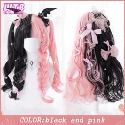 WTB Pink Highlighted Synthetic Lolita Wig for Women Long Straight with Bangs Suitable for Everyday Wear Holidays and Cosplay
