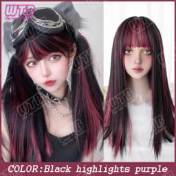 WTB Pink Highlighted Synthetic Lolita Wig for Women Long Straight with Bangs Suitable for Everyday Wear Holidays and Cosplay