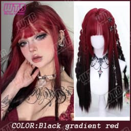 WTB Pink Highlighted Synthetic Lolita Wig for Women Long Straight with Bangs Suitable for Everyday Wear Holidays and Cosplay