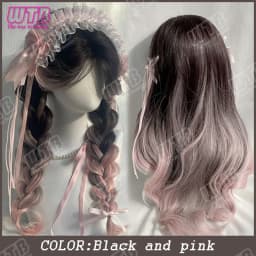 WTB Pink Highlighted Synthetic Lolita Wig for Women Long Straight with Bangs Suitable for Everyday Wear Holidays and Cosplay