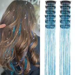 12Pcs Synthetic Hair Tinsel 20Inch Clip in Glitter Tinsel Hair Clip in Hair Tinsel Kit Heat Resistant Shiny Sparkle Fairy Hair