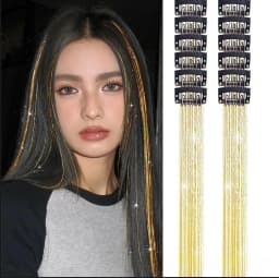 12Pcs Synthetic Hair Tinsel 20Inch Clip in Glitter Tinsel Hair Clip in Hair Tinsel Kit Heat Resistant Shiny Sparkle Fairy Hair