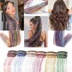 12Pcs Synthetic Hair Tinsel 20Inch Clip in Glitter Tinsel Hair Clip in Hair Tinsel Kit Heat Resistant Shiny Sparkle Fairy Hair