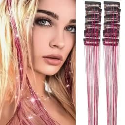 12Pcs Synthetic Hair Tinsel 20Inch Clip in Glitter Tinsel Hair Clip in Hair Tinsel Kit Heat Resistant Shiny Sparkle Fairy Hair