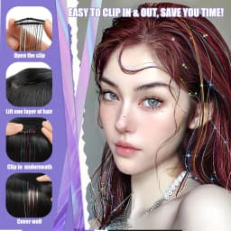 12Pcs Synthetic Hair Tinsel 20Inch Clip in Glitter Tinsel Hair Clip in Hair Tinsel Kit Heat Resistant Shiny Sparkle Fairy Hair