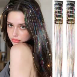 12Pcs Synthetic Hair Tinsel Clip in 20Inch Glitter  Tinsel Hair Clip in Hair Tinsel Kit Heat Resistant Shiny Sparkle Fairy Hair