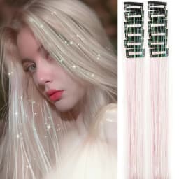 12Pcs Synthetic Hair Tinsel Clip in 20Inch Glitter  Tinsel Hair Clip in Hair Tinsel Kit Heat Resistant Shiny Sparkle Fairy Hair
