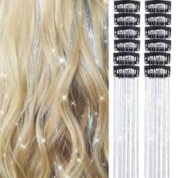 12Pcs Synthetic Hair Tinsel Clip in 20Inch Glitter  Tinsel Hair Clip in Hair Tinsel Kit Heat Resistant Shiny Sparkle Fairy Hair