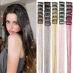 12Pcs Synthetic Hair Tinsel Clip in 20Inch Glitter  Tinsel Hair Clip in Hair Tinsel Kit Heat Resistant Shiny Sparkle Fairy Hair