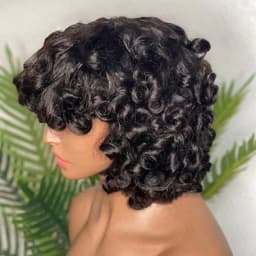 Fashionable Fluffy Curly Hair, Natural Color, Short Hair with Bangs, No Need for Glue, Can Be Worn Directly, Synthetic Wig