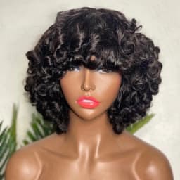 Fashionable Fluffy Curly Hair, Natural Color, Short Hair with Bangs, No Need for Glue, Can Be Worn Directly, Synthetic Wig