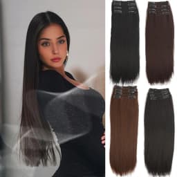 4pc Synthetic Women's 16inch/20inch/24inch Four Piece Straight Hair Extensions, Black/Brown Wig, Suitable for Daily Wear