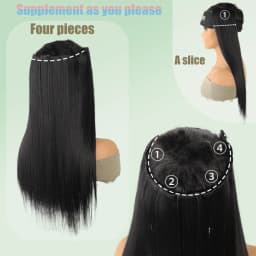 4pc Synthetic Women's 16inch/20inch/24inch Four Piece Straight Hair Extensions, Black/Brown Wig, Suitable for Daily Wear