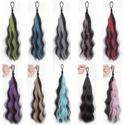 2PCS Natural wave synthetic pair of curly ponytail wig women's ponytail extension extension red blue green highlighting wig