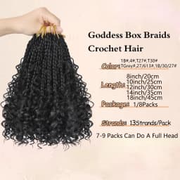 Goddess Box Braids Crochet Hair 8 Inch Pre Looped Boho Crochet Braids with Curly Ends, 8 Packs Synthetic Crochet Hair for Women