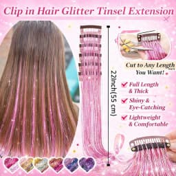 Hair Tinsel 12 Pcs Clip in Hair Tinsel Kit for Girls 22 Inch Glitter Fairy Tinsel Hair Extensions Synthetic Colorful For Girls