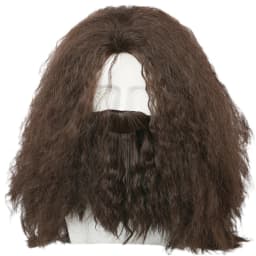 20 inch Long Roll with Split Bangs, Fluffy Dark Brown Men's Bearded Synthetic Wig, Mountaintop Cave Man and Wild Man Costume Rol