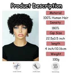 Afro Curly Wave Human Wig Short Pixie Cut Wig Fluffy Jerry Curly Wigs for Women Human Hair Wig Machine-Made 180% Density