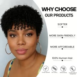 Afro Curly Wave Human Wig Short Pixie Cut Wig Fluffy Jerry Curly Wigs for Women Human Hair Wig Machine-Made 180% Density