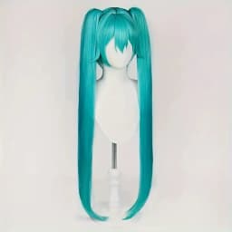 Turquoise Blue Cosplay Wig Long Straight With Bangs Double Ponytail Heat Resistant Synthetic Wig For Women