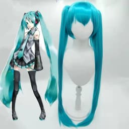 Turquoise Blue Cosplay Wig Long Straight With Bangs Double Ponytail Heat Resistant Synthetic Wig For Women