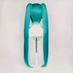 Turquoise Blue Cosplay Wig Long Straight With Bangs Double Ponytail Heat Resistant Synthetic Wig For Women