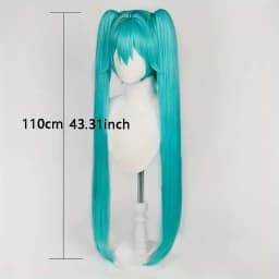 Turquoise Blue Cosplay Wig Long Straight With Bangs Double Ponytail Heat Resistant Synthetic Wig For Women