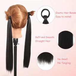 2 Pack Synthetic Black Ponytail Extension with Elastic Tie, Braid Ponytail Extension Braid Hair Extensions for Girls Women