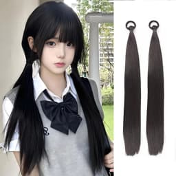 2 Pack Synthetic Black Ponytail Extension with Elastic Tie, Braid Ponytail Extension Braid Hair Extensions for Girls Women