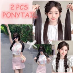 2 Pack Synthetic Black Ponytail Extension with Elastic Tie, Braid Ponytail Extension Braid Hair Extensions for Girls Women