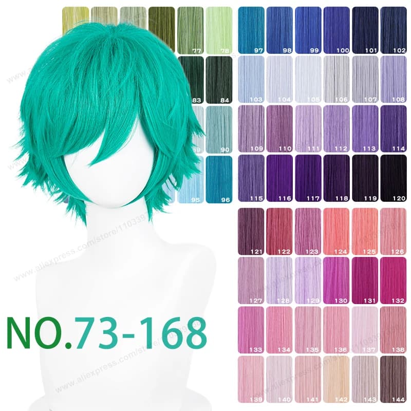 Anime Upgraded 32cm Short Flipped Ends Cosplay Wig Green Blue Purple Pink Man Women Heat Resistant Synthetic Hair